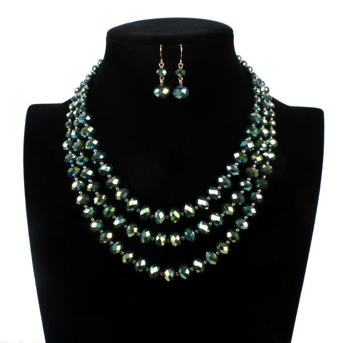 Women's jewelry retro multi-layer exaggerated Glass Crystal Necklace