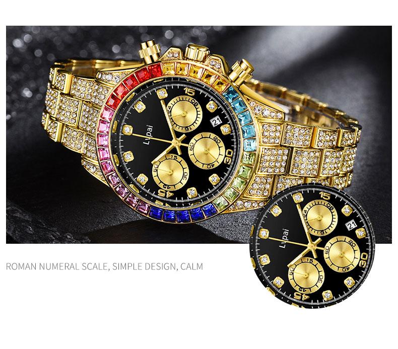 Lvpai Brand Men Watch Women Iced Out Diamond Hip Hop Fashion Large Dial Calendar Lover Ladies Quartz Wrist Watch Montre Femme