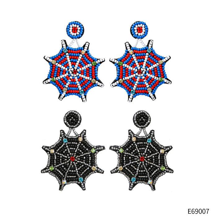 Punk Personality Halloween Earrings Hand Woven Rice Beads Earrings Spider Web Earrings