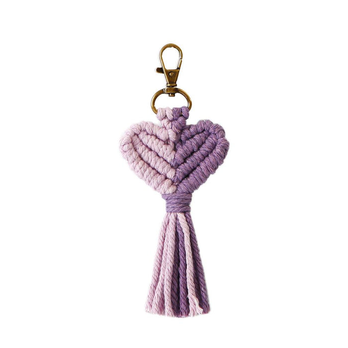 Valentine's Day Tassel Key Chain Peach Heart Hand Woven Pendant