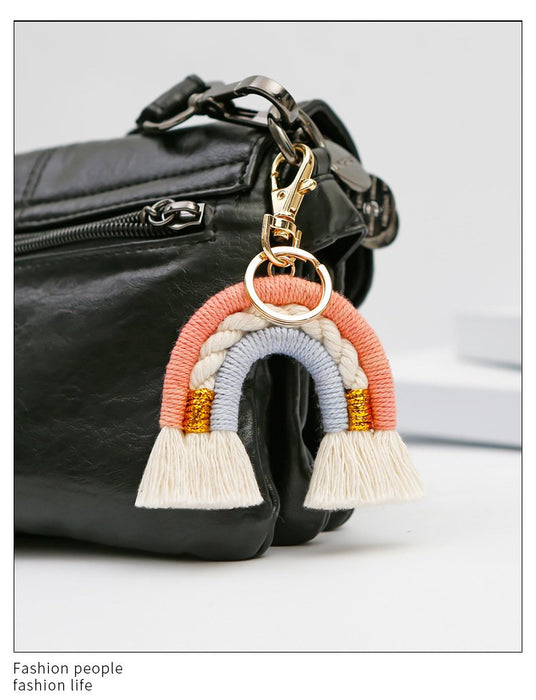 New Hand Woven Rainbow Tassel Key Chain Bag Pendant