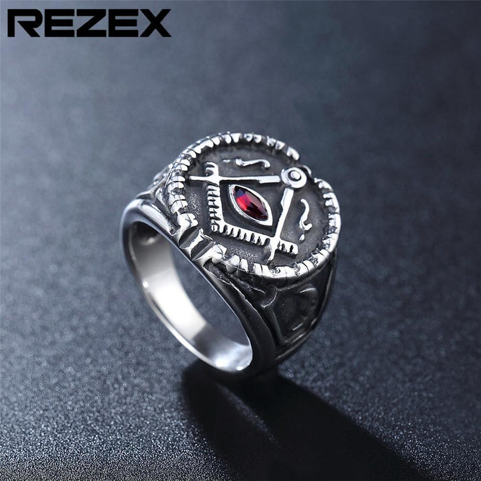 Personality Retro Masonic Men's Titanium Steel Ring