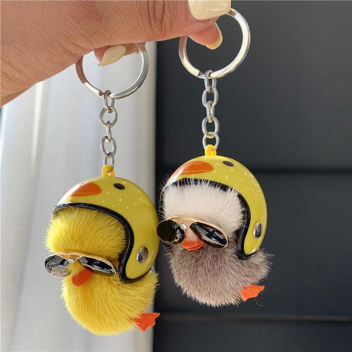 Mini Mink Hair Little Yellow Duck Car Key Chain Pendant