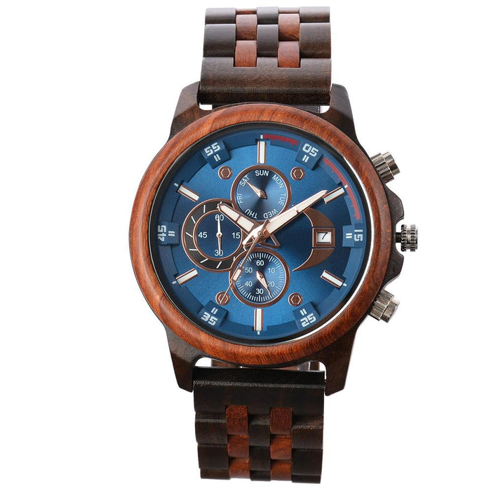 New Men's Business Multifunctional Luminous Wooden Quartz Watch