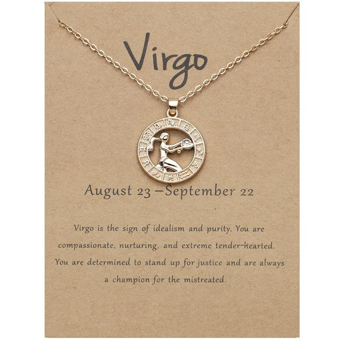 Zodiac 3D Image Pendant Card Clavicle Chain