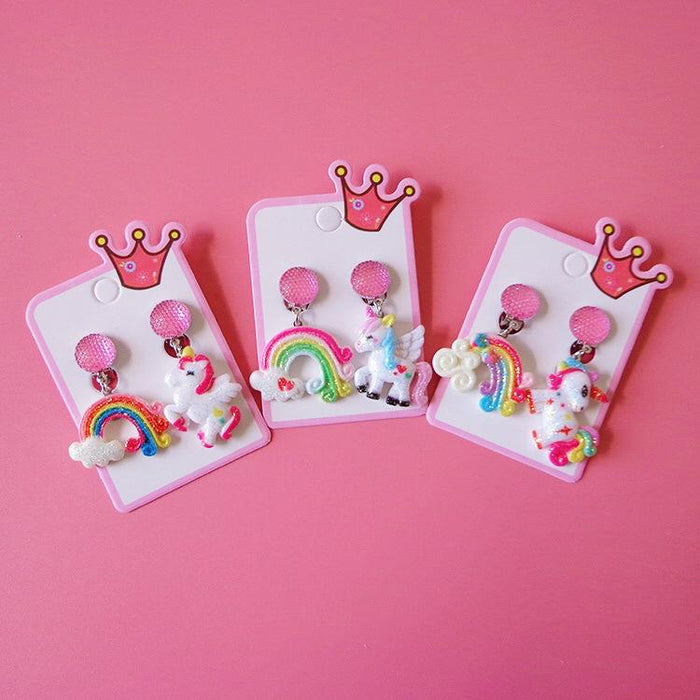 Children's Earrings Earclip Pendant Unicorn Cartoon Jewelry