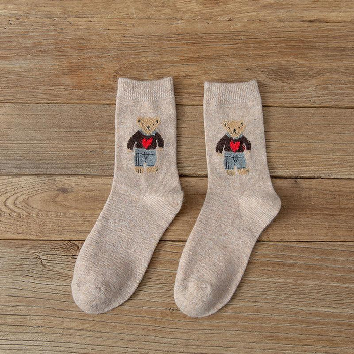 Cartoon Bear Socks Women Autumn Winter Thick Warm Socks