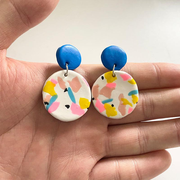 New Multicolor Art Geometry Handmade Clay Soft Pottery Earrings Female