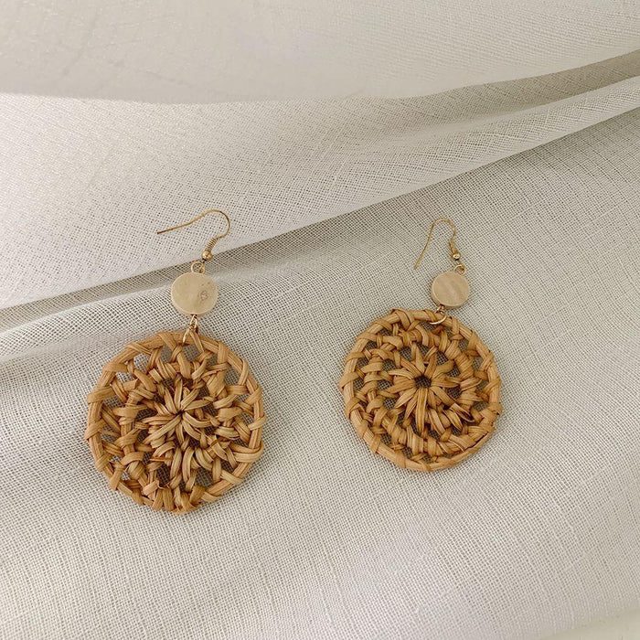 Fashion Handmade Round Grass Rattan Woven Earrings