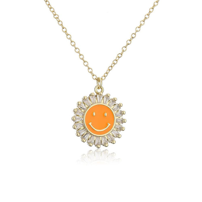 New Personalized Oil Drop Gold Sunflower Smiley Pendant Necklace