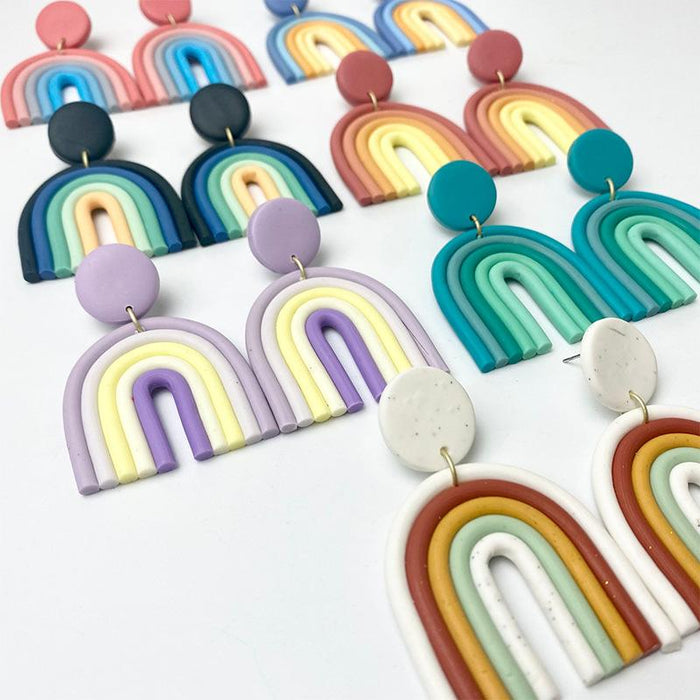 Rainbow soft pottery Earrings geometric U-shaped clay Earrings temperament Fashion Earrings
