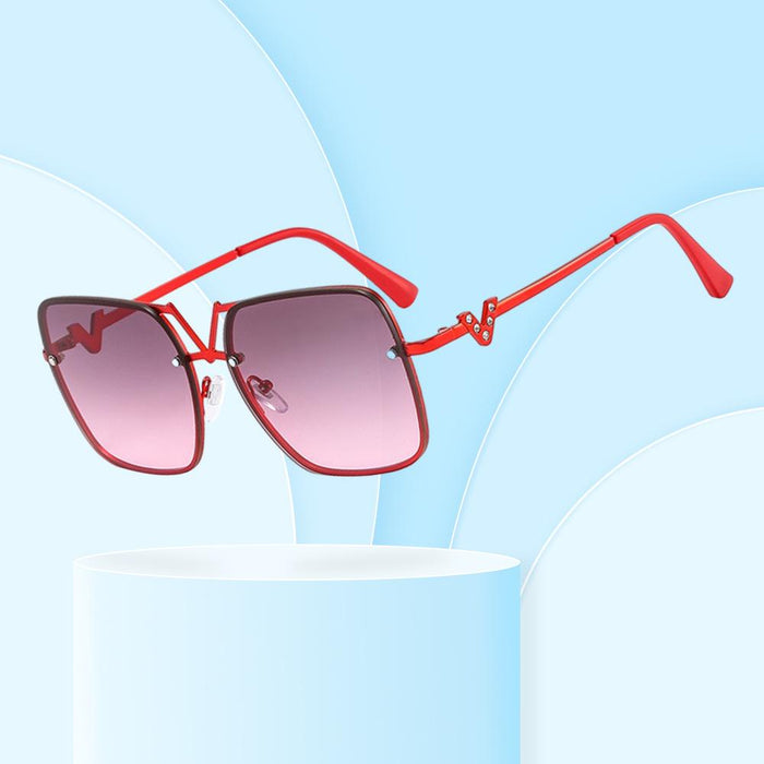 Square metal sunglasses V-shaped diamond inlay