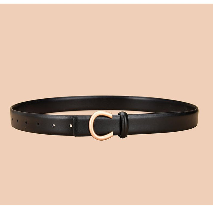 Women's leather belt can be worn on both sides with inner buckle and simple thin belt