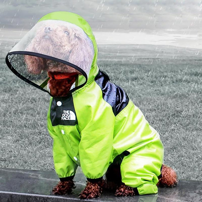 Dog Waterproof Raincoat Jumpsuit Reflective Raincoat Hooded