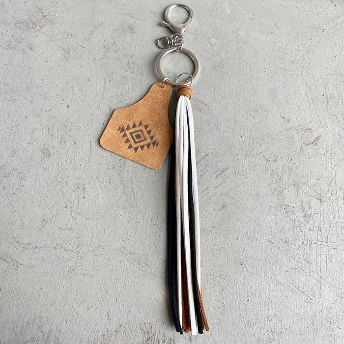 Western Cowboy Aztec Ox Head Leather Key Chain Leather Tassel Pendant
