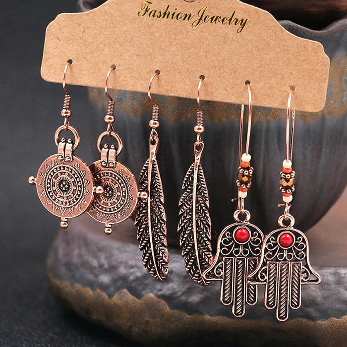 3 pairs/set Earrings Bohemian Style Jewelry X0X36194