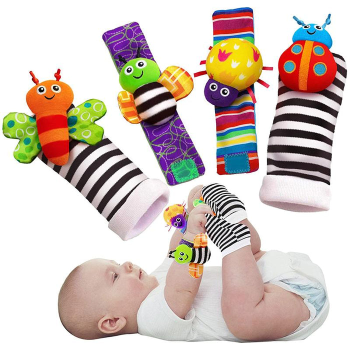 4PCS/SET Baby Stuffed Animals Wrist Rattle Foot Finder Socks 0~12 Months