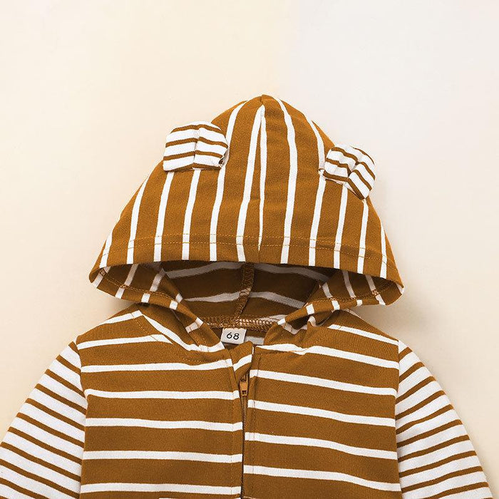 Baby Striped Khaki Hooded Bodysuit