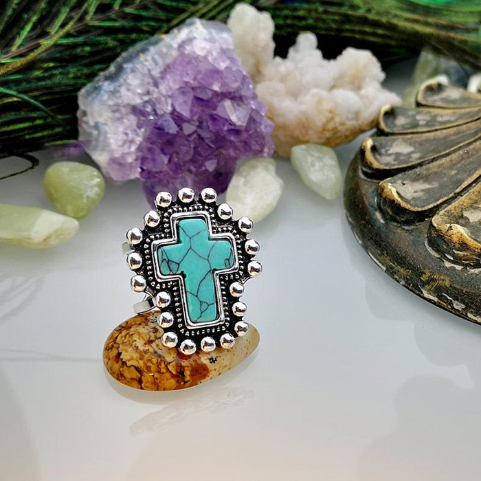 Vintage Exaggerated Cross Turquoise Ring