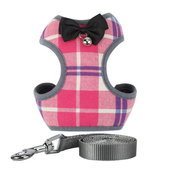 Plaid Evening Dress Small Dog Harness Vest With Leash Pitbull Mesh Puppy Harness Beagle Pet Accessories Cats Products For Pets