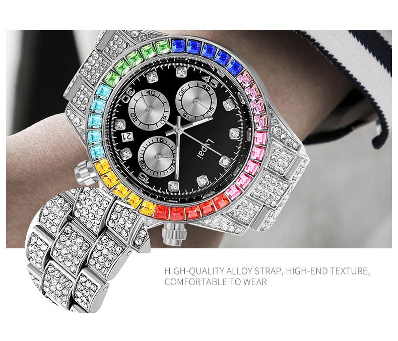 Lvpai Brand Men Watch Women Iced Out Diamond Hip Hop Fashion Large Dial Calendar Lover Ladies Quartz Wrist Watch Montre Femme
