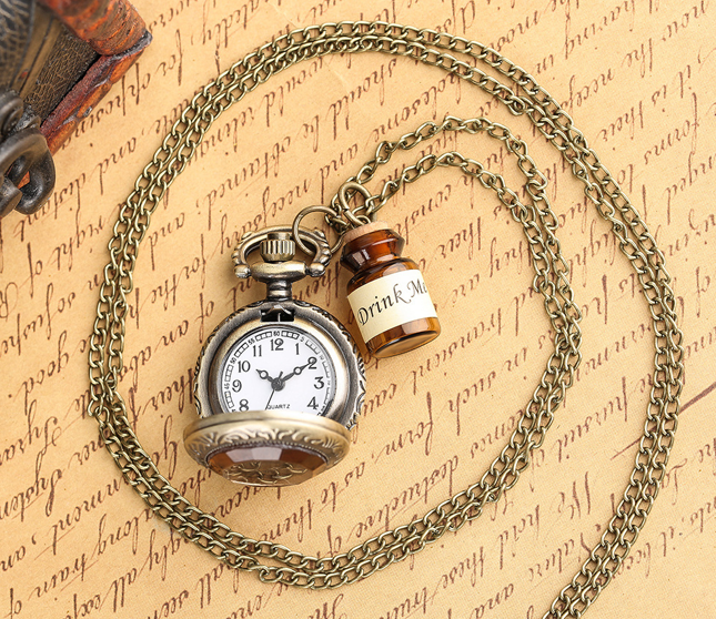 Retro Flip Brown Transparent Drifting Bottle Pocket Watch