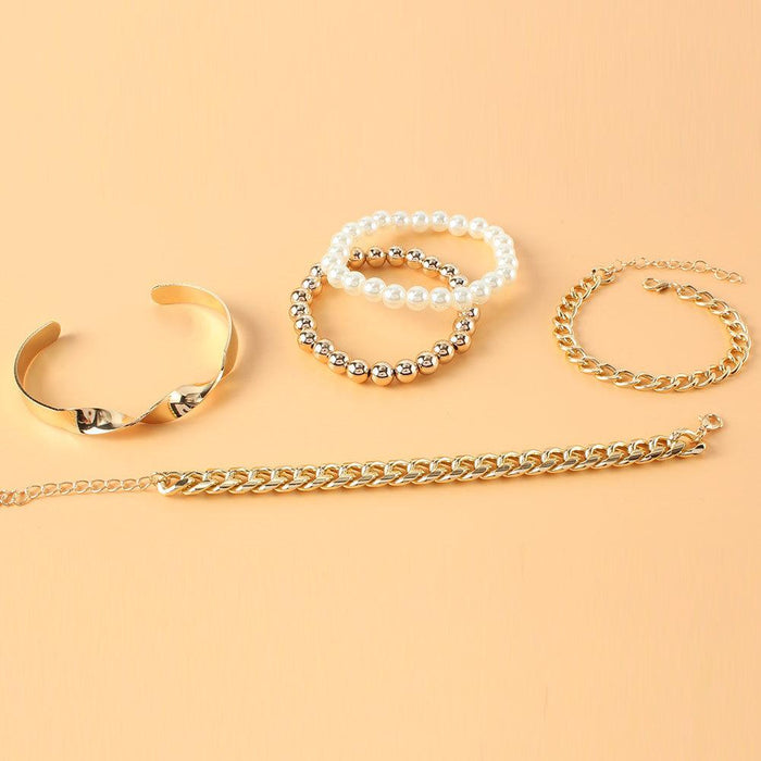 Simple and Personalized Gold Multi-layer Bracelet Set Bracelet