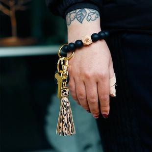 Handmade Cotton Tassel Leopard Silicone Bracelet Key Chain