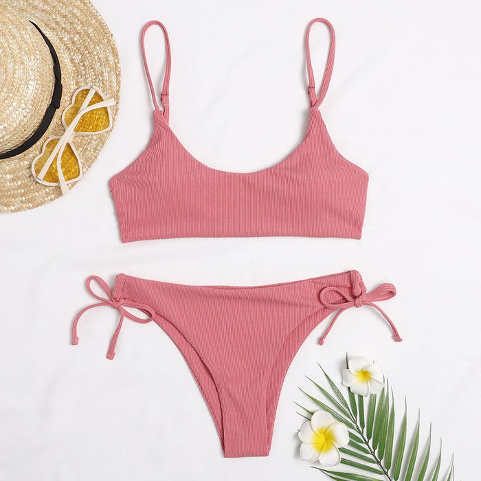 New Solid Color Backless Sexy Double Split Bikini