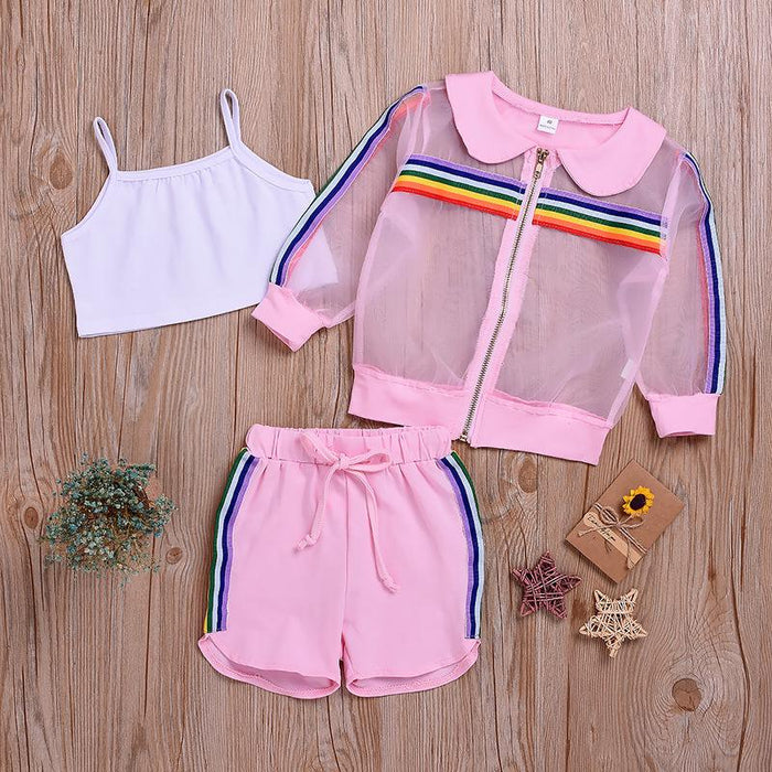Sleeveless vest top breathable rainbow sunscreen solid striped shorts
