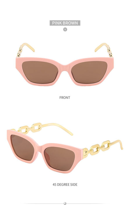 Women's Small Frame Cat's Eye Thick Metal Chain Sunglasses