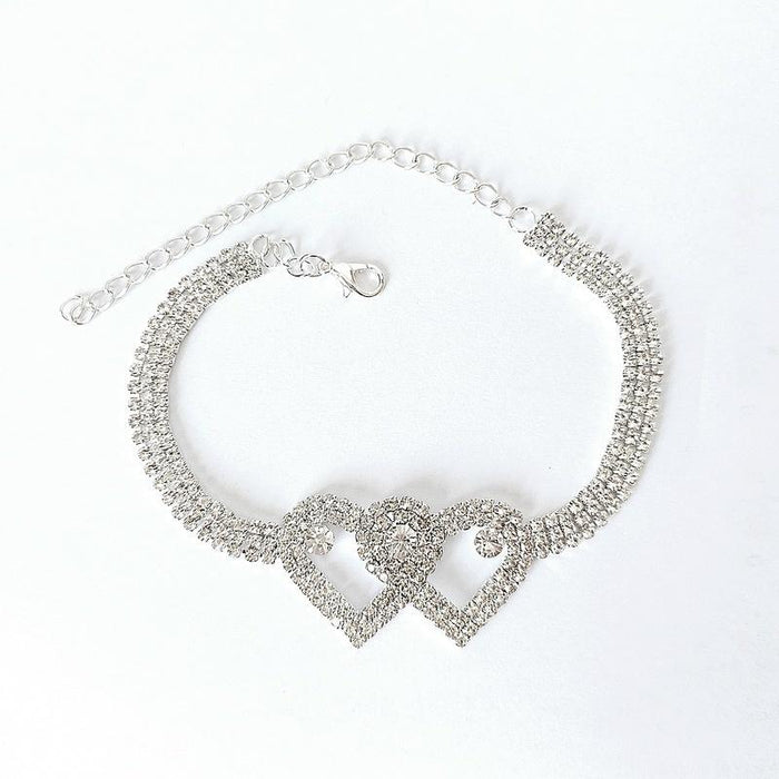 Rhinestone Double Heart Anklet