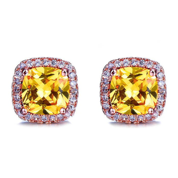 Yellow Pink Zircon Earrings Fashion Wedding Jewelry
