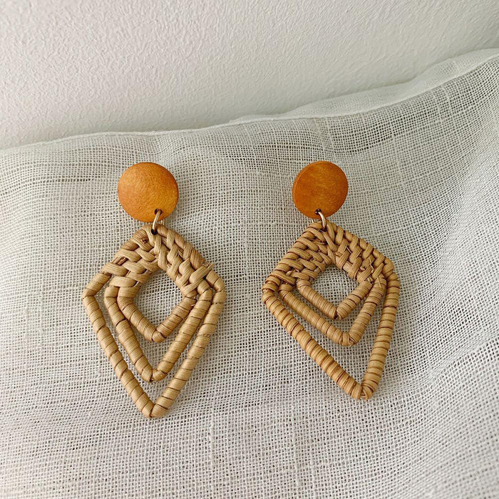 Wooden Handmade Rattan Geometric Earrings Female