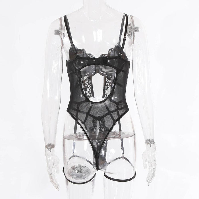 Sexy Lace Hollow Underwear Women Bodysuit with Garter