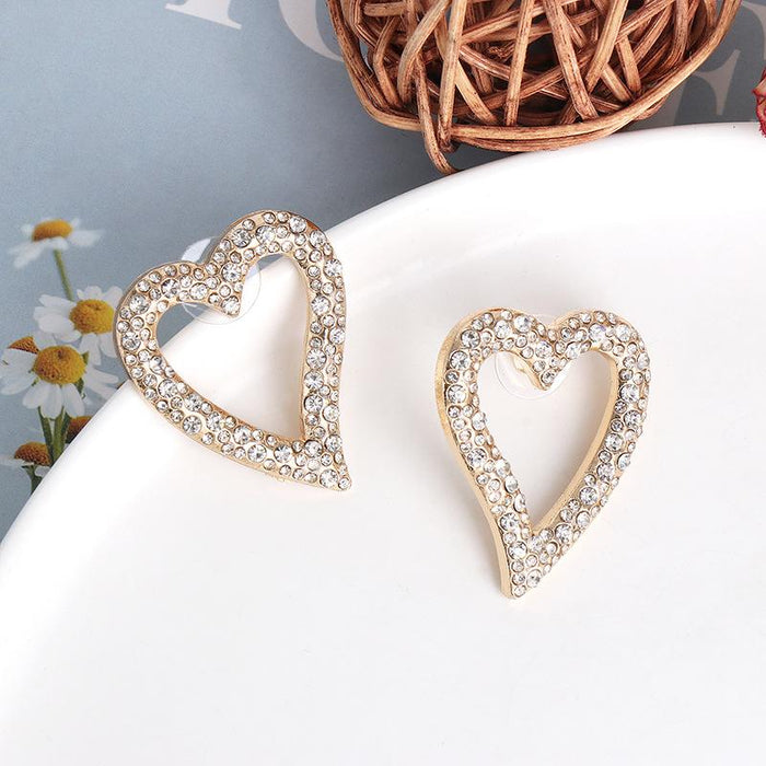 Women's Jewelry Fashion Simple Heart Tassel Earrings Inlaid Rhinestone