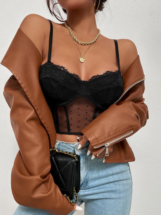 Sexy Lace Black Women Slim Fit Tank Top