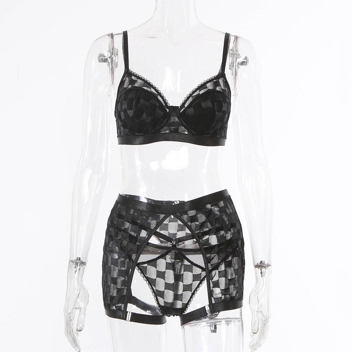 Sexy Lace Lingerie Three Piece Set Women Fashion Underwear