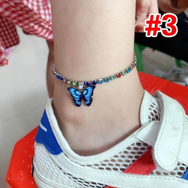 Rhinestone Butterfly Pendant Anklet for Women
