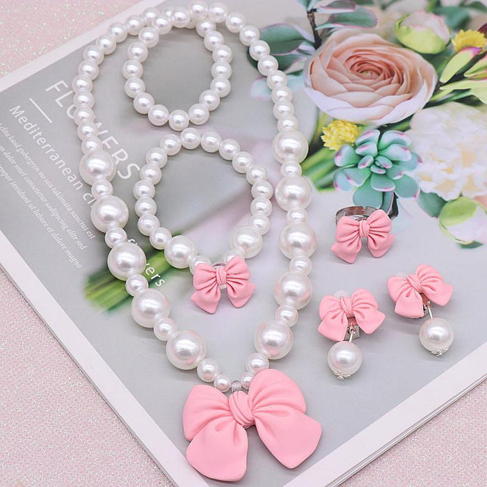 Children's Necklace Set Lovely Bow Pearl Necklace