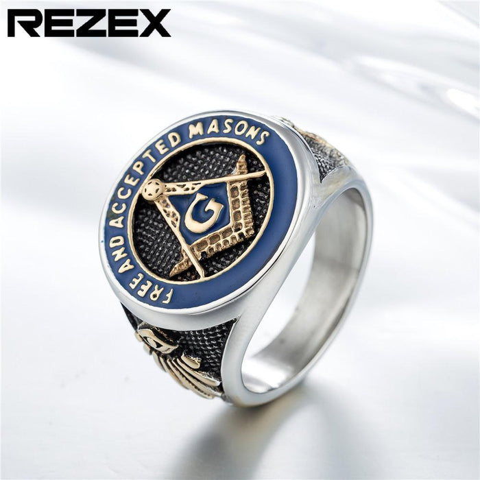 Personality Retro Masonic Logo Men's Titanium Steel Ring