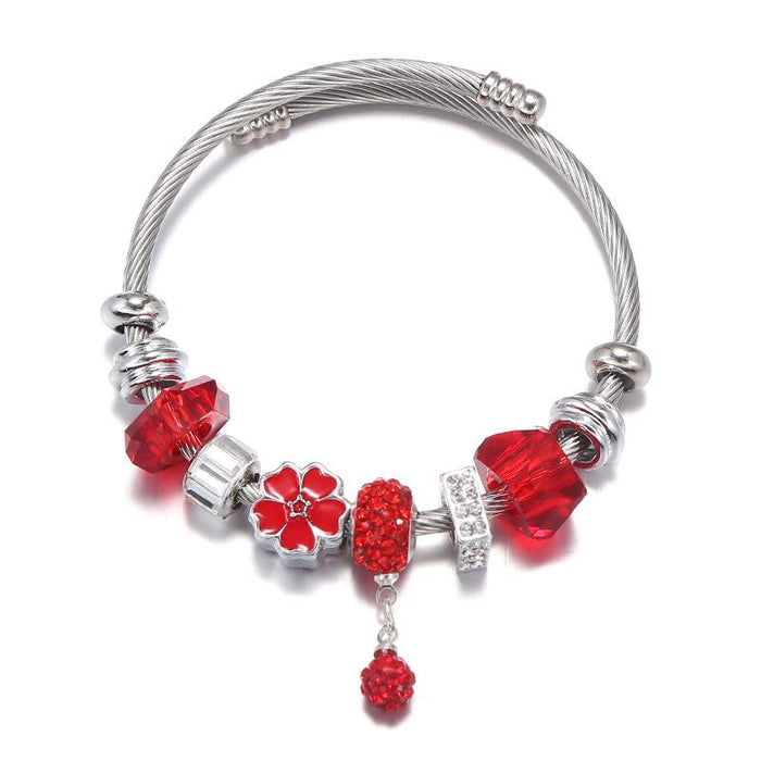 Titanium Steel Daisy Cue Ball Pendant Bracelet