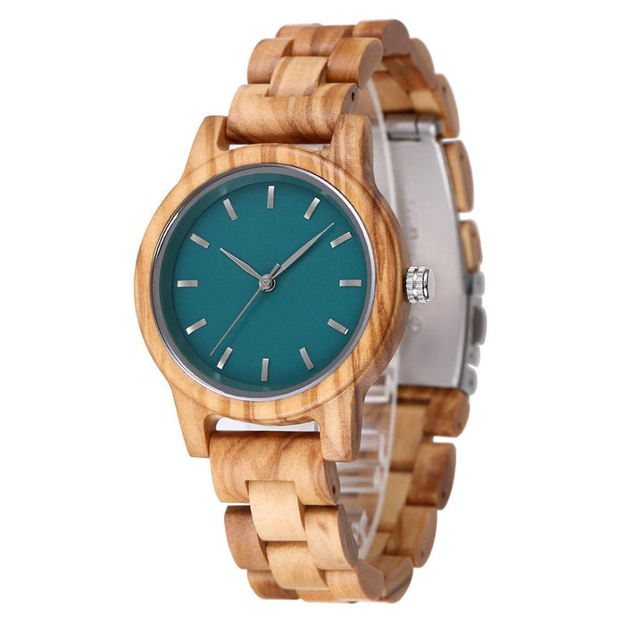 Fashion Premium Green Wooden Quartz Women's Watch