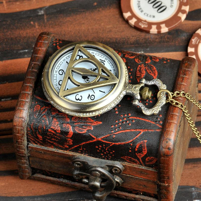 Vintage Hollowed Out Harry Potter Triangle Pocket Watch Ll3720