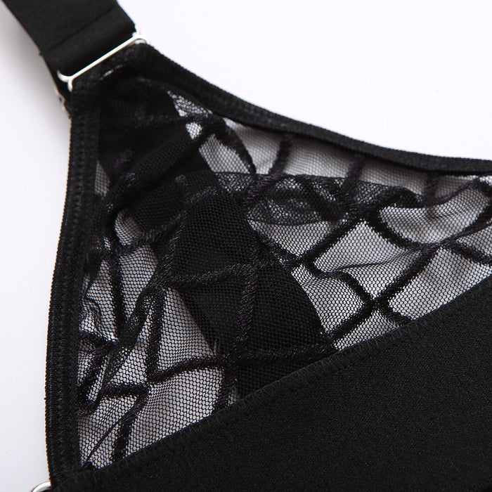 Sexy Women Lingerie Fashion Plaid Mesh Underwear Set
