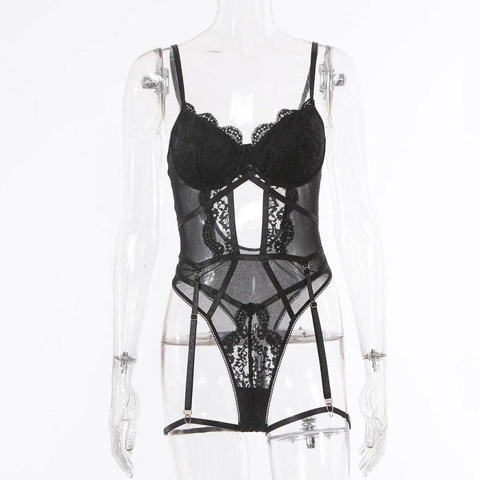 Sexy Lace Hollow Underwear Women Bodysuit with Garter