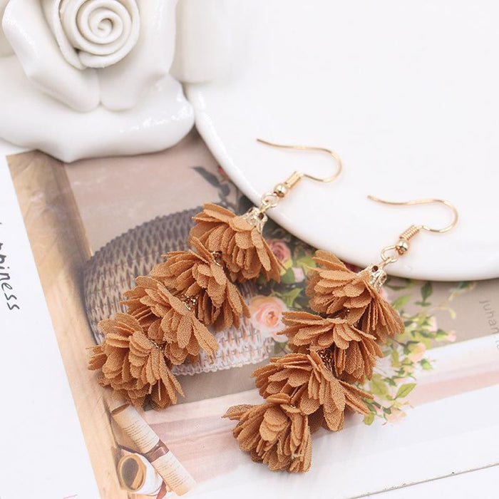 Women's Fashion Simple Fabric Flower Tassel Earrings