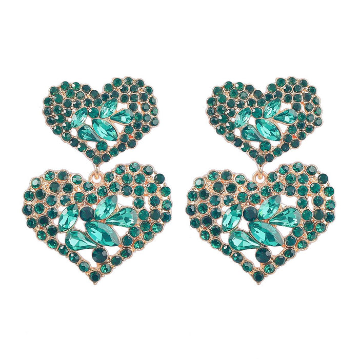 New Exaggerated Heart Earrings Vintage Stud Earrings for Women Inlaid Rhinestone