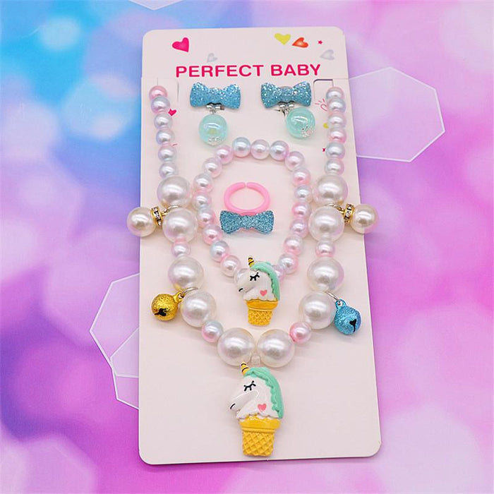 Children's Necklace Bracelet Set Imitation Pearl Necklace Unicorn Set