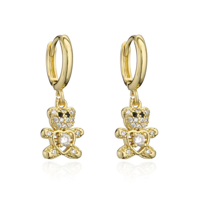 New Gold Color Zircon Animal Collection Bear Earrings